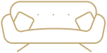A digital line drawing of a single hotel or care center suite with a bed, side table, and window.